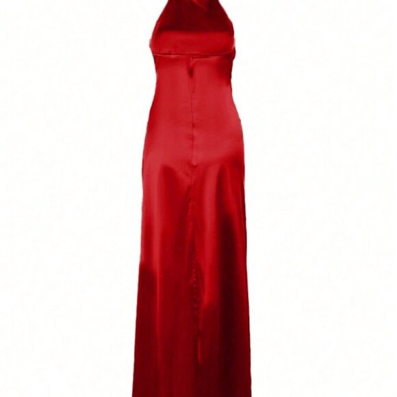 Red Sexy Women's Sleeveless V-Neck Bodycon Dress With High Slit - Picture 2 of 3